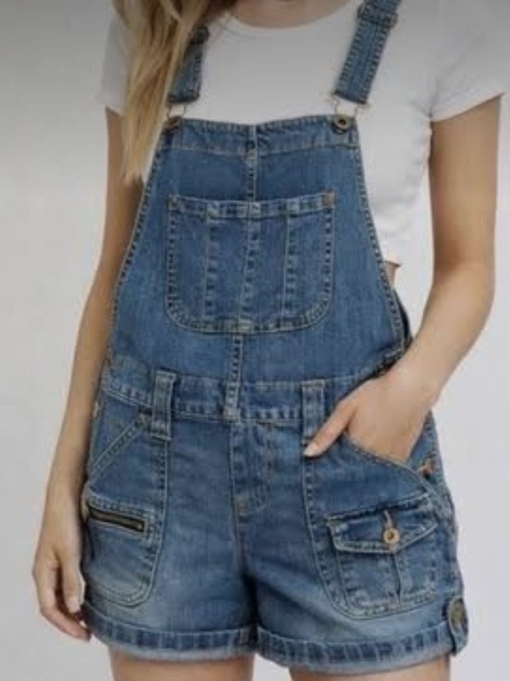 Zana Di Medium Blue Denim Short Overalls with Front Bib Pocket